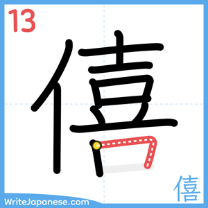 How to write "僖" - stroke 13