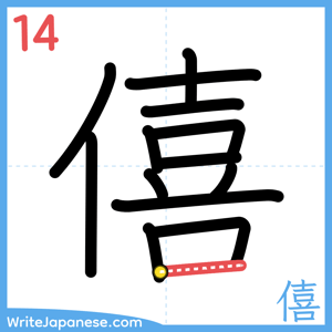 How to write "僖" - stroke 14