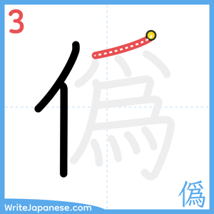 How to write "僞" - stroke 3