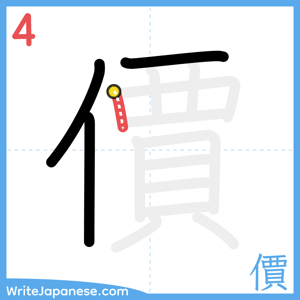 How to write "價" - stroke 4
