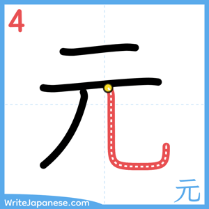 How to write "元" - stroke 4
