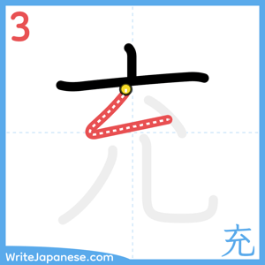 How to write "充" - stroke 3