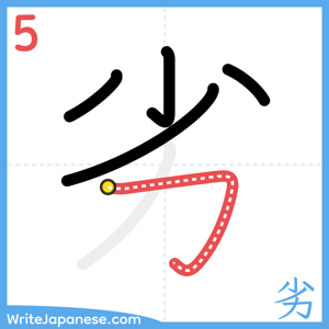 How to write "劣" - stroke 5