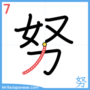 How to write "努" - stroke 7