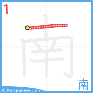 How to write "南" - stroke 1