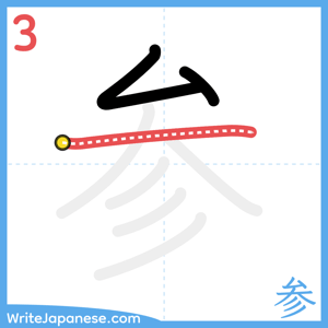 How to write "参" - stroke 3