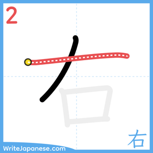How to write "右" - stroke 2