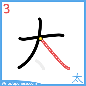 How to write "太" - stroke 3