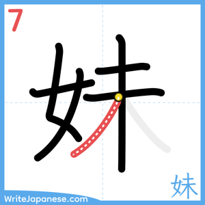 How to write "妹" - stroke 7
