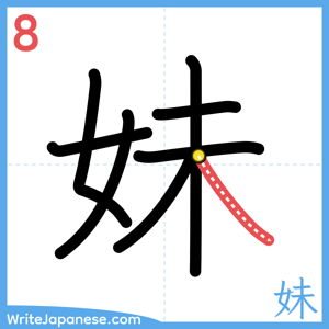 How to write "妹" - stroke 8