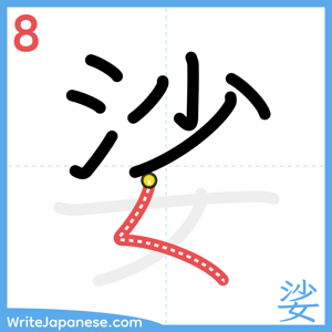 How to write "娑" - stroke 8