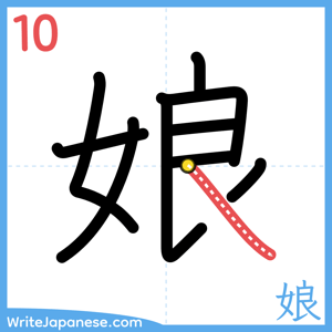 How to write "娘" - stroke 10