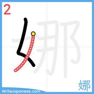 How to write "娜" - stroke 2