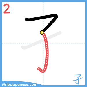 How to write "孑" - stroke 2