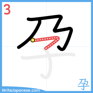 How to write "孕" - stroke 3