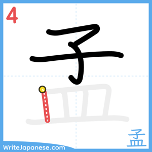 How to write "孟" - stroke 4