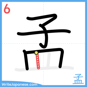 How to write "孟" - stroke 6