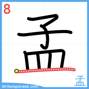 How to write "孟" - stroke 8