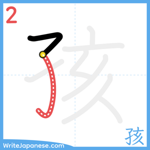 How to write "孩" - stroke 2