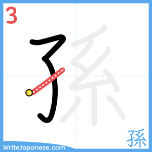 How to write "孫" - stroke 3