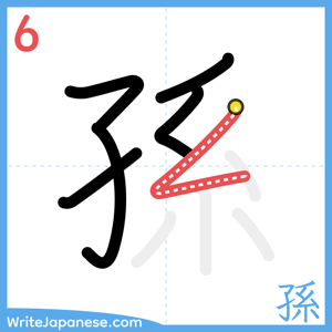 How to write "孫" - stroke 6