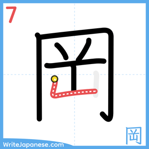 How to write "岡" - stroke 7