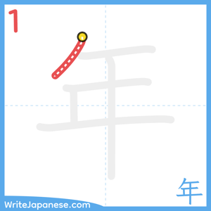 How to write "年" - stroke 1