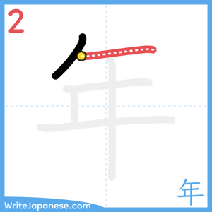 How to write "年" - stroke 2