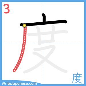 How to write "度" - stroke 3