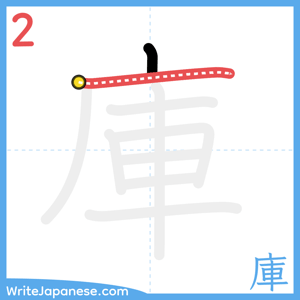 How to write "庫" - stroke 2