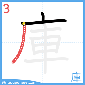 How to write "庫" - stroke 3