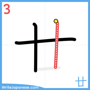 How to write "廿" - stroke 3