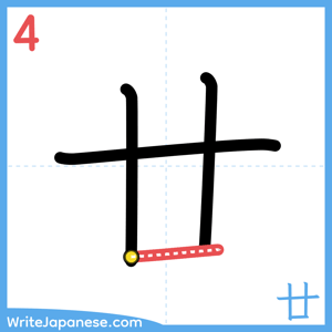 How to write "廿" - stroke 4