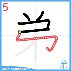 How to write "弟" - stroke 5