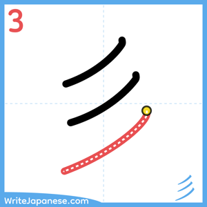 How to write "彡" - stroke 3