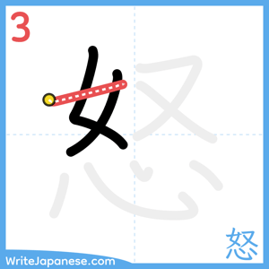 How to write "怒" - stroke 3