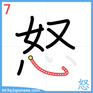 How to write "怒" - stroke 7