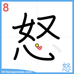How to write "怒" - stroke 8