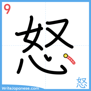 How to write "怒" - stroke 9