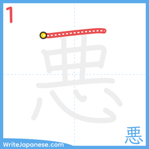 How to write "悪" - stroke 1
