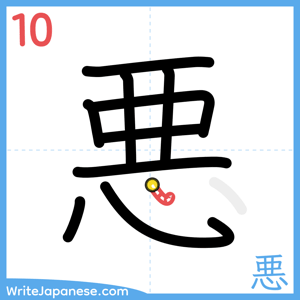 How to write "悪" - stroke 10