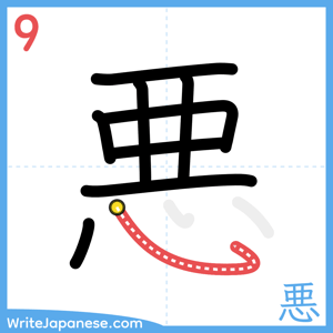 How to write "悪" - stroke 9