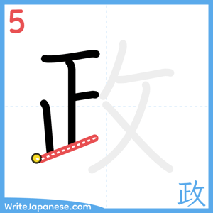 How to write "政" - stroke 5