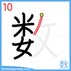 How to write "数" - stroke 10