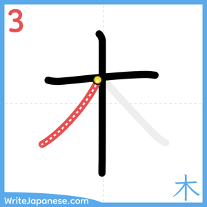How to write "木" - stroke 3