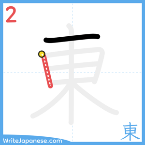 How to write "東" - stroke 2
