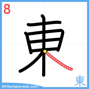 How to write "東" - stroke 8