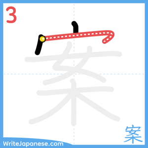 How to write "案" - stroke 3