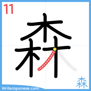 How to write "森" - stroke 11