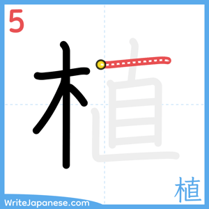 How to write "植" - stroke 5